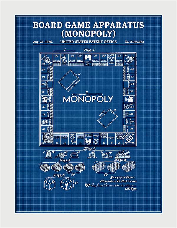 Board Game Apparatus Monopoly Blueprint Patent Us2026082a