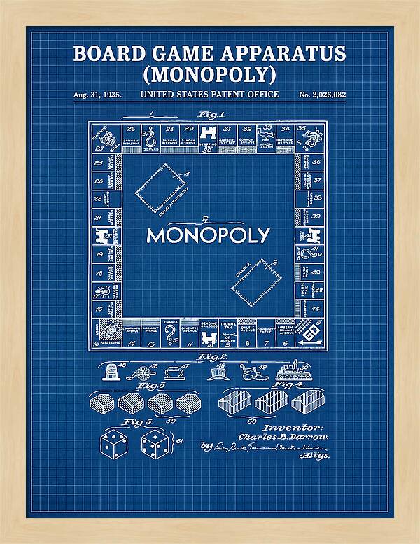 Board Game Apparatus Monopoly Blueprint Patent Us2026082a