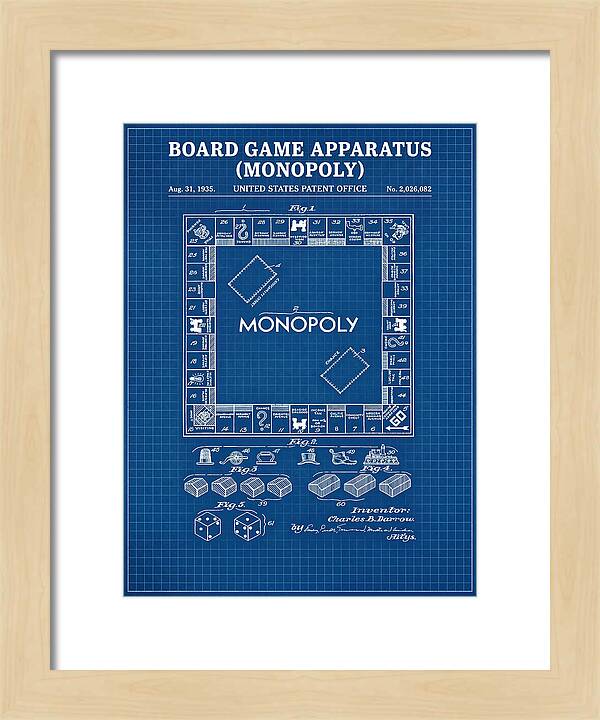 Board Game Apparatus Monopoly Blueprint Patent Us2026082a