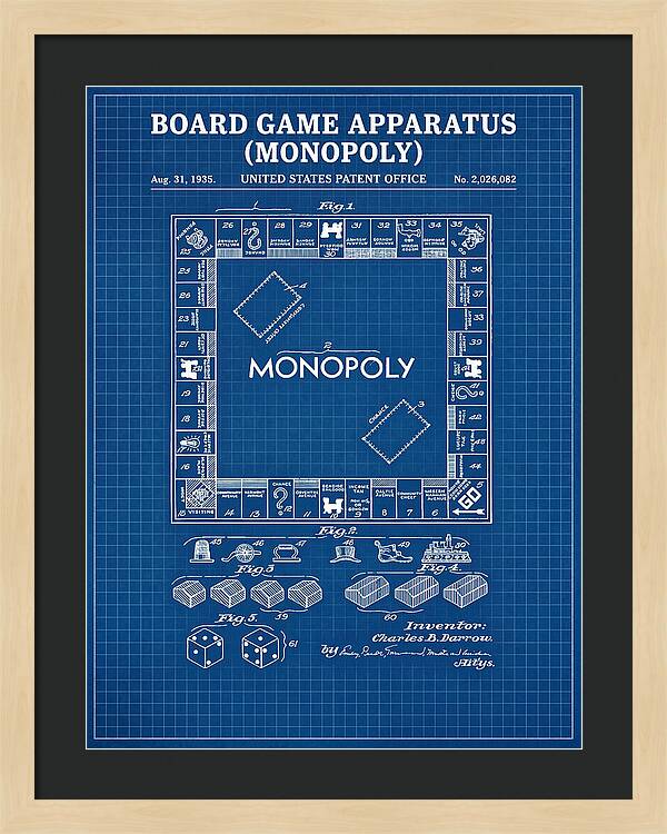 Board Game Apparatus Monopoly Blueprint Patent Us2026082a