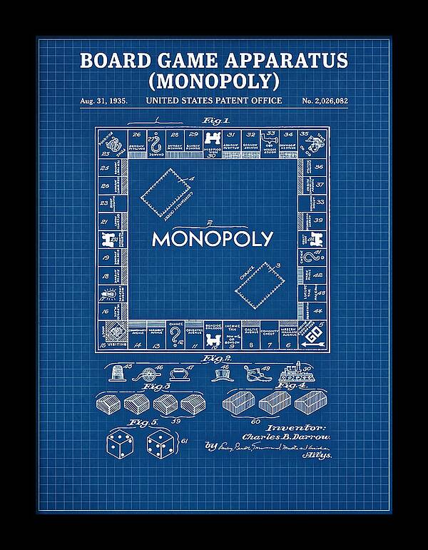Board Game Apparatus Monopoly Blueprint Patent Us2026082a