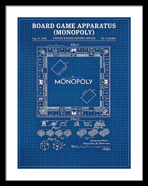 Board Game Apparatus Monopoly Blueprint Patent Us2026082a