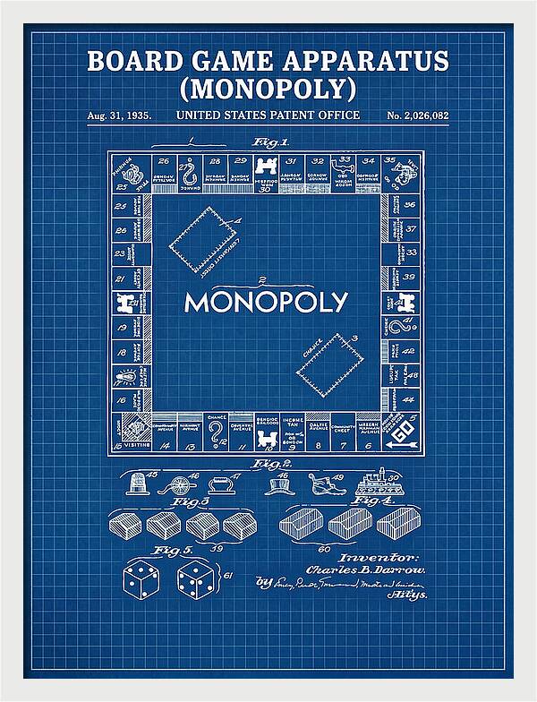 Board Game Apparatus Monopoly Blueprint Patent Us2026082a