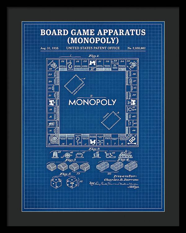 Board Game Apparatus Monopoly Blueprint Patent Us2026082a