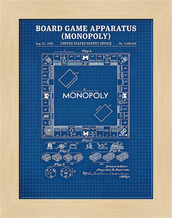 Board Game Apparatus Monopoly Blueprint Patent Us2026082a