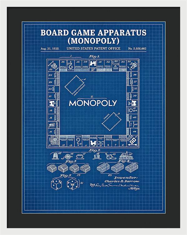 Board Game Apparatus Monopoly Blueprint Patent Us2026082a