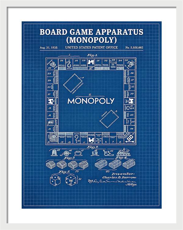 Board Game Apparatus Monopoly Blueprint Patent Us2026082a