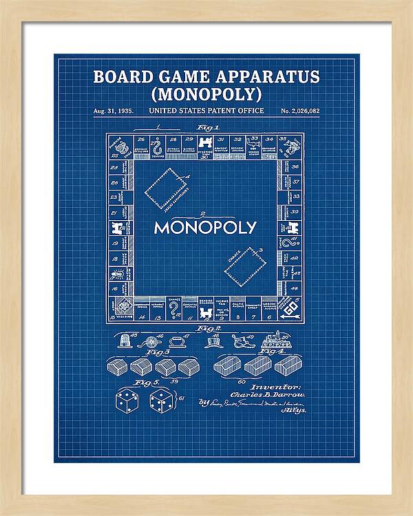 Board Game Apparatus Monopoly Blueprint Patent Us2026082a