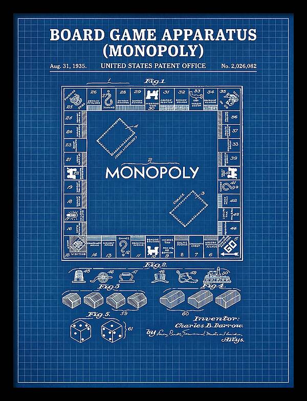 Board Game Apparatus Monopoly Blueprint Patent Us2026082a
