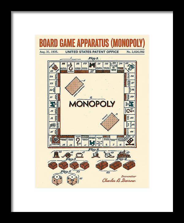 Board Game Apparatus Monopoly Retro Patent Us2026082a