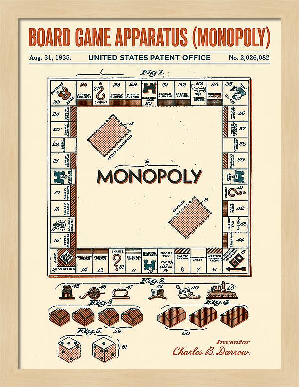 Board Game Apparatus Monopoly Retro Patent Us2026082a