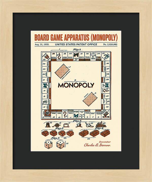 Board Game Apparatus Monopoly Retro Patent Us2026082a