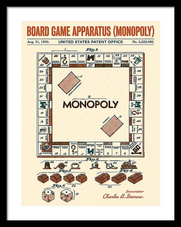 Board Game Apparatus Monopoly Retro Patent Us2026082a