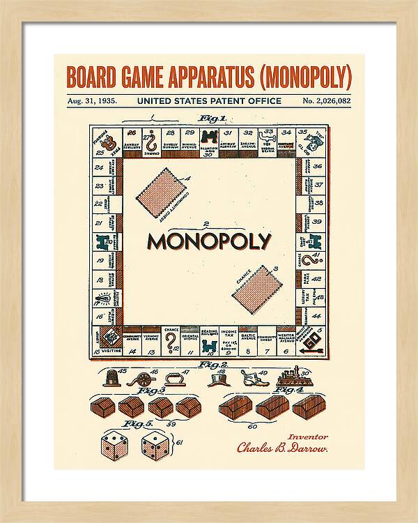 Board Game Apparatus Monopoly Retro Patent Us2026082a
