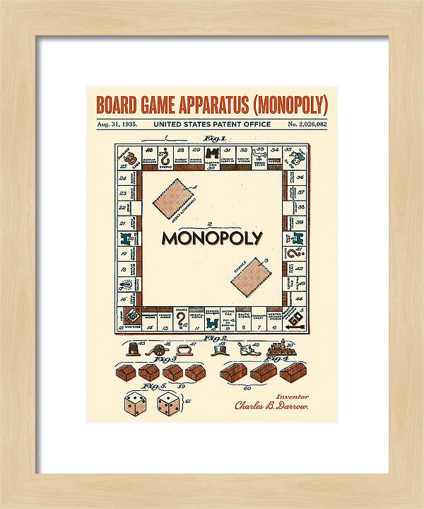 Board Game Apparatus Monopoly Retro Patent Us2026082a