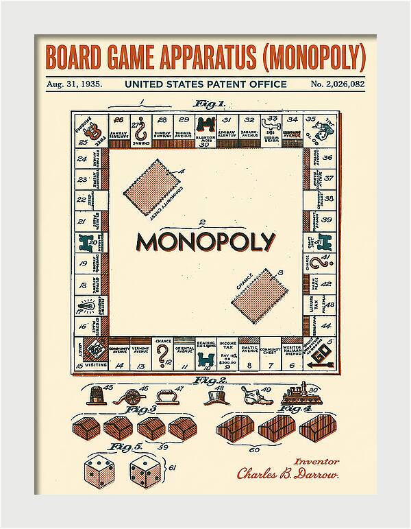 Board Game Apparatus Monopoly Retro Patent Us2026082a