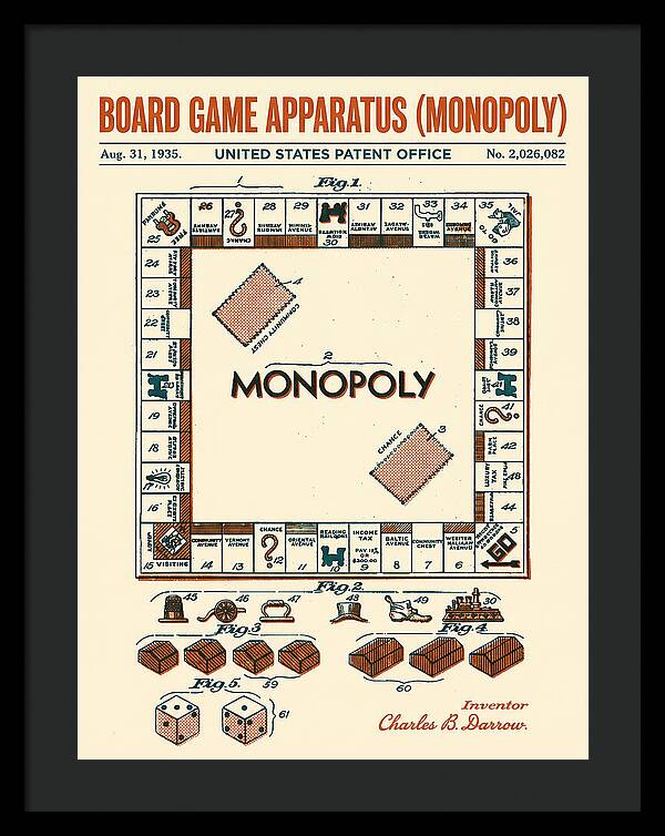 Board Game Apparatus Monopoly Retro Patent Us2026082a