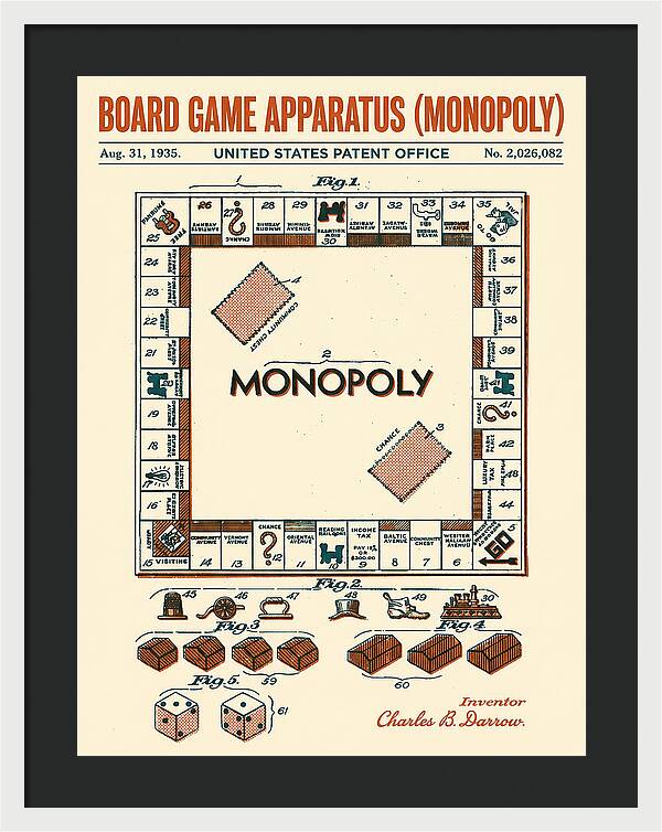 Board Game Apparatus Monopoly Retro Patent Us2026082a