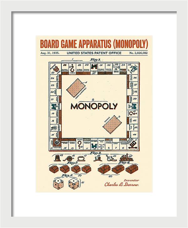 Board Game Apparatus Monopoly Retro Patent Us2026082a