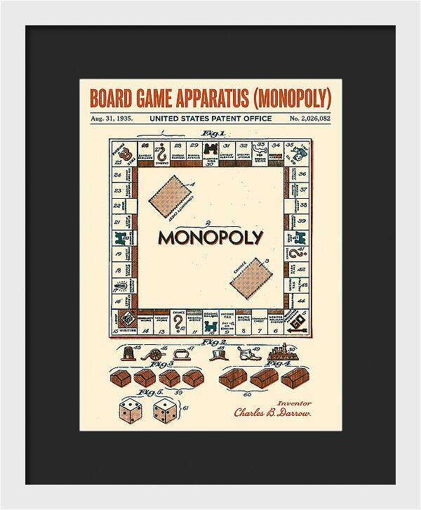 Board Game Apparatus Monopoly Retro Patent Us2026082a