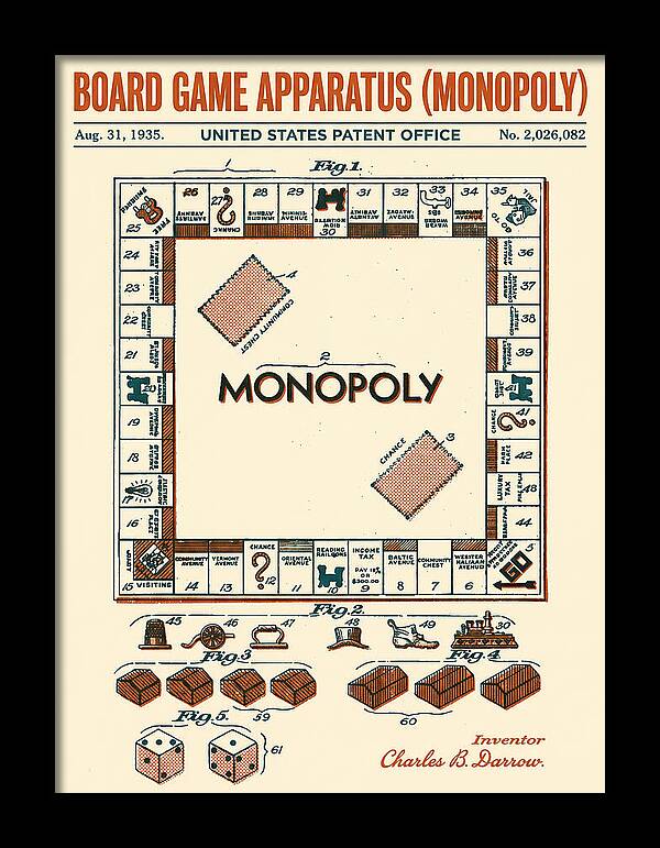 Board Game Apparatus Monopoly Retro Patent Us2026082a