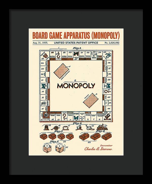 Board Game Apparatus Monopoly Retro Patent Us2026082a