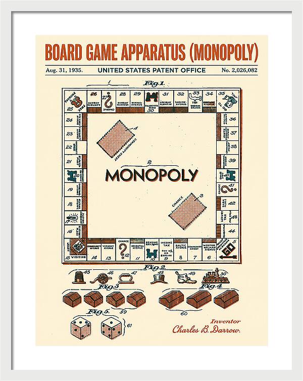 Board Game Apparatus Monopoly Retro Patent Us2026082a