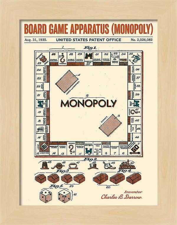 Board Game Apparatus Monopoly Retro Patent Us2026082a