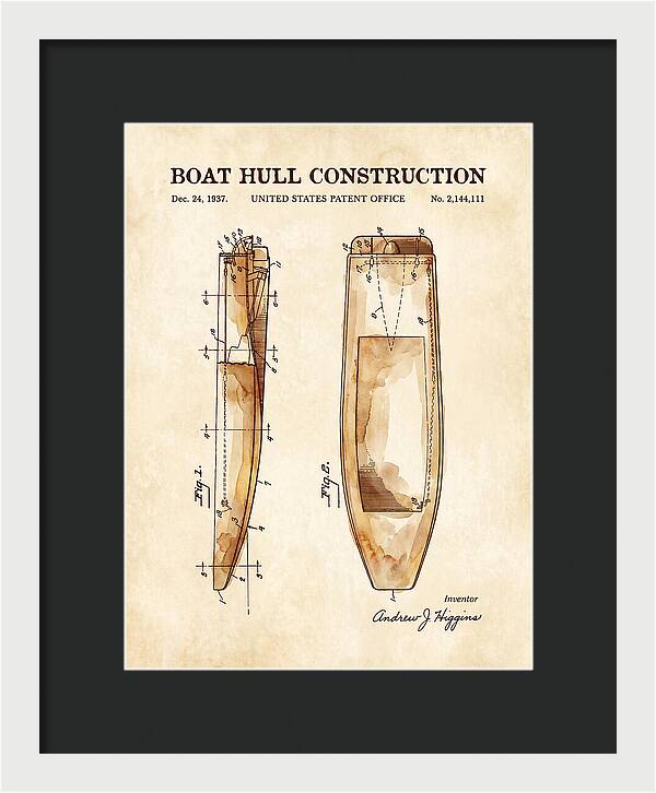 Boat Hull Construction Watercolor Patent Us2144111a