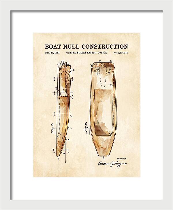 Boat Hull Construction Watercolor Patent Us2144111a