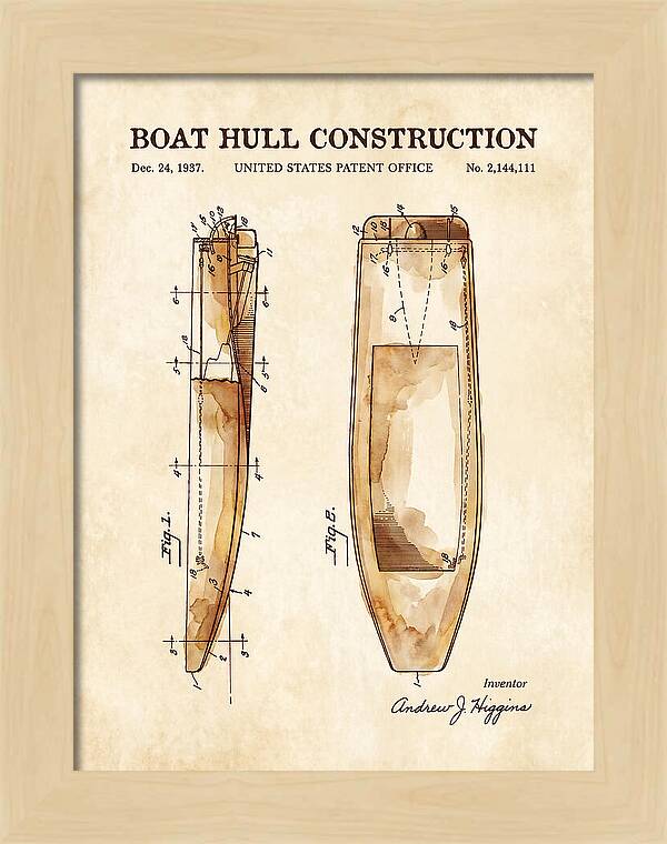 Boat Hull Construction Watercolor Patent Us2144111a