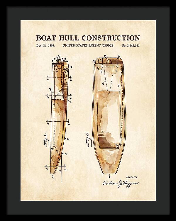 Boat Hull Construction Watercolor Patent Us2144111a