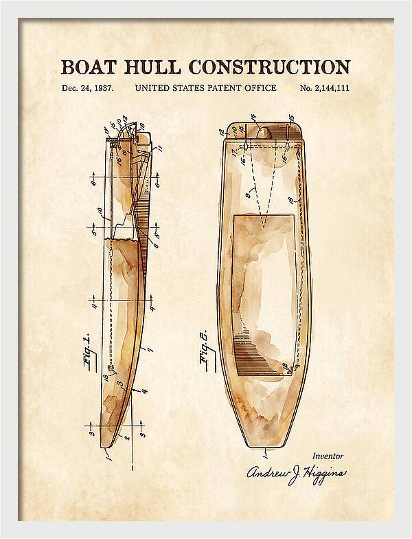 Boat Hull Construction Watercolor Patent Us2144111a