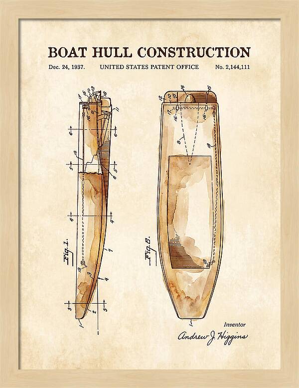 Boat Hull Construction Watercolor Patent Us2144111a