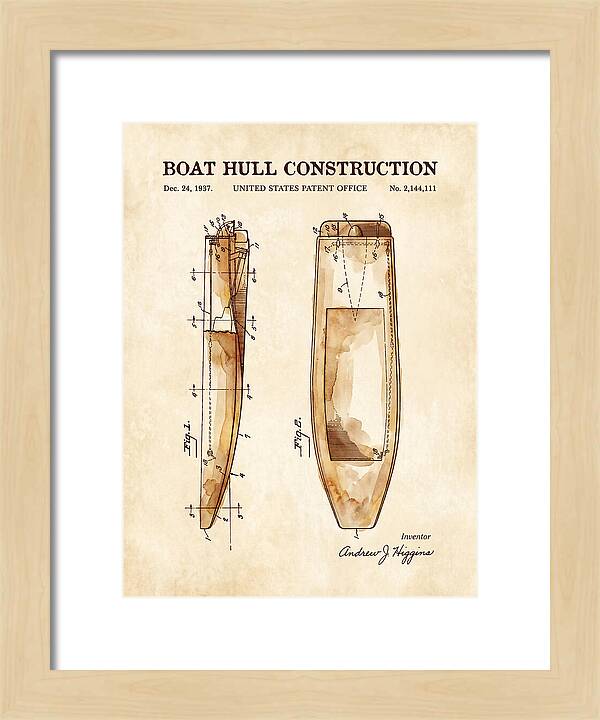 Boat Hull Construction Watercolor Patent Us2144111a