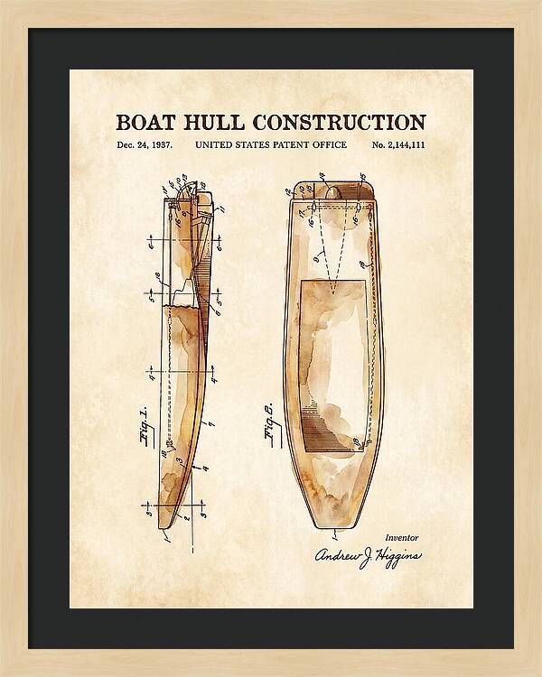 Boat Hull Construction Watercolor Patent Us2144111a
