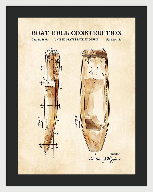 Boat Hull Construction Watercolor Patent Us2144111a