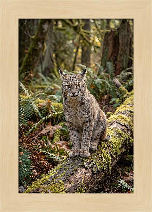 Bobcat Sitting On A Log