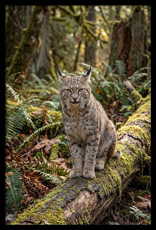Bobcat Sitting On A Log