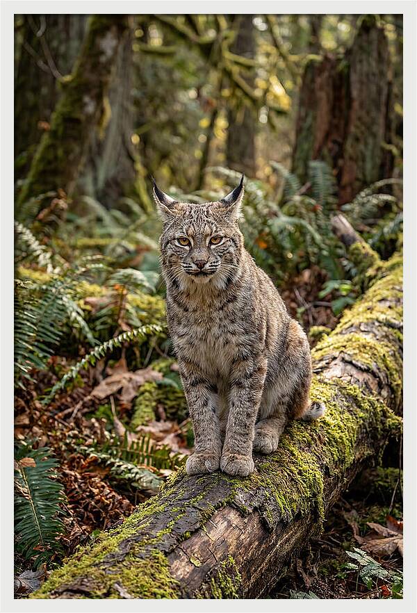 Bobcat Sitting On A Log