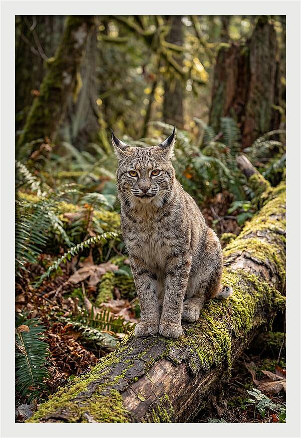 Bobcat Sitting On A Log