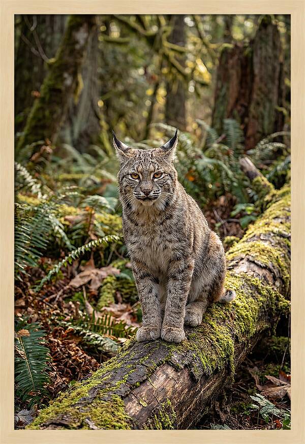 Bobcat Sitting On A Log