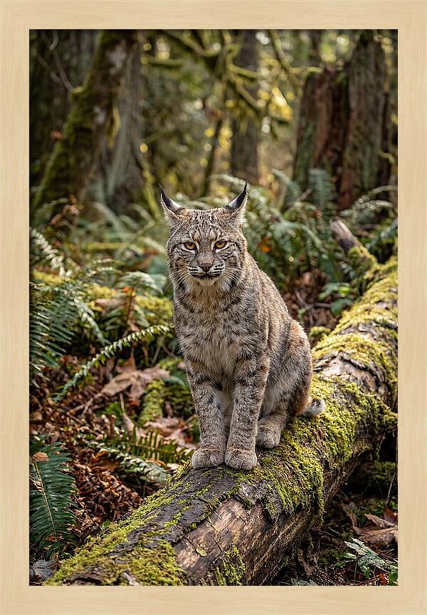 Bobcat Sitting On A Log