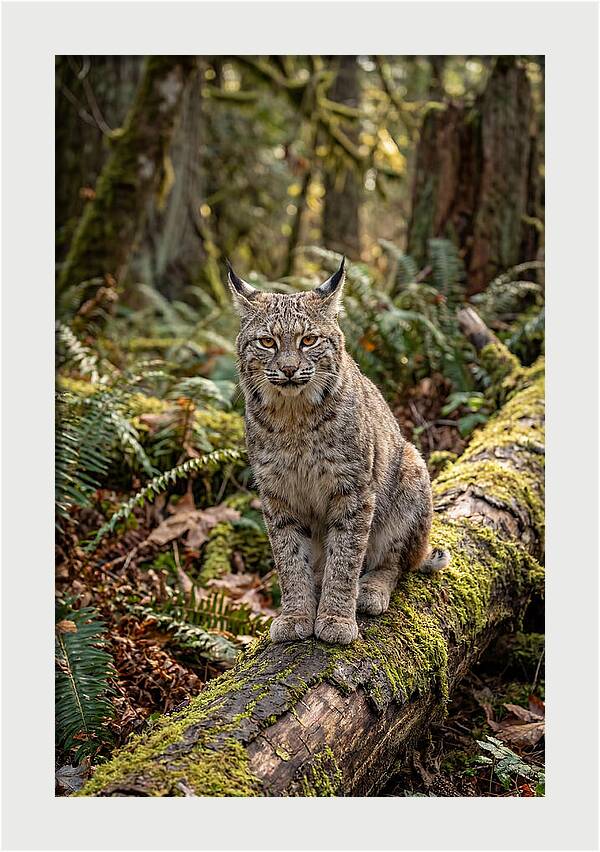 Bobcat Sitting On A Log