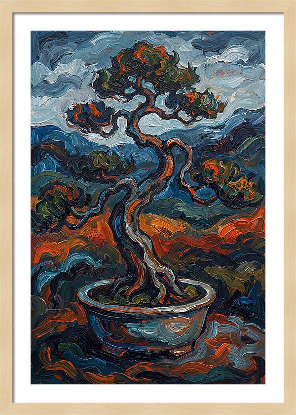 Bonsai Tree In Vibrant Expressionism