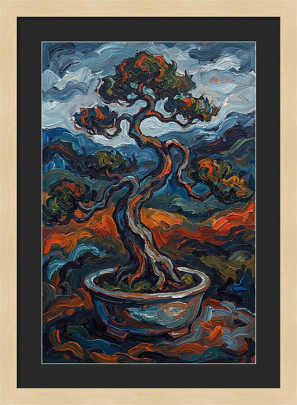 Bonsai Tree In Vibrant Expressionism
