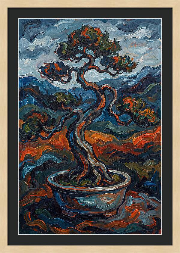 Bonsai Tree In Vibrant Expressionism