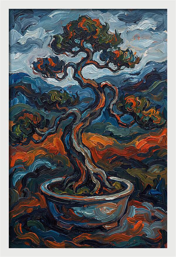 Bonsai Tree In Vibrant Expressionism