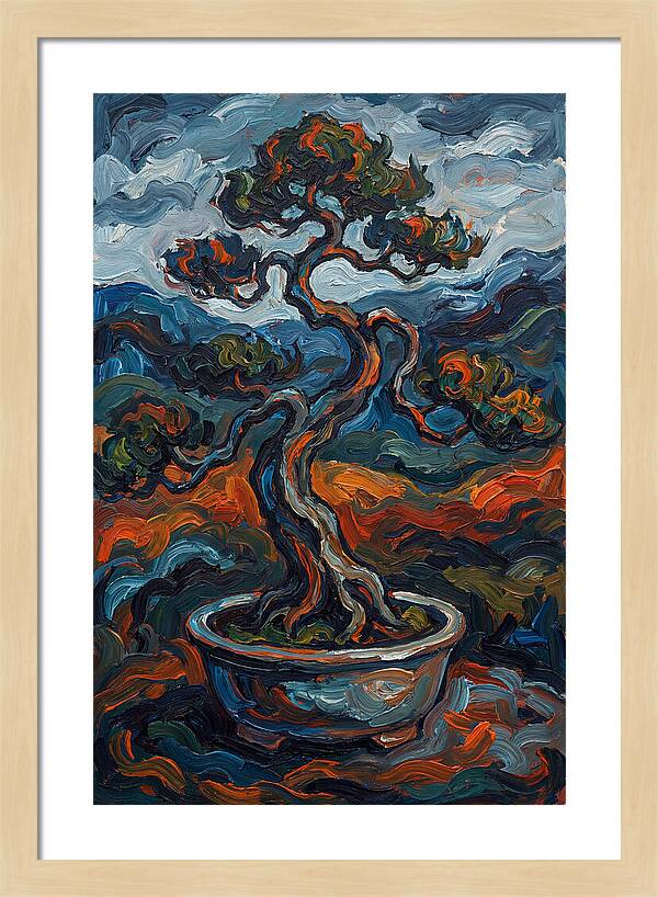 Bonsai Tree In Vibrant Expressionism