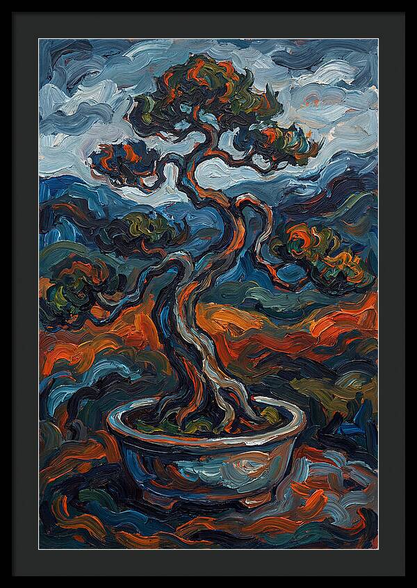 Bonsai Tree In Vibrant Expressionism